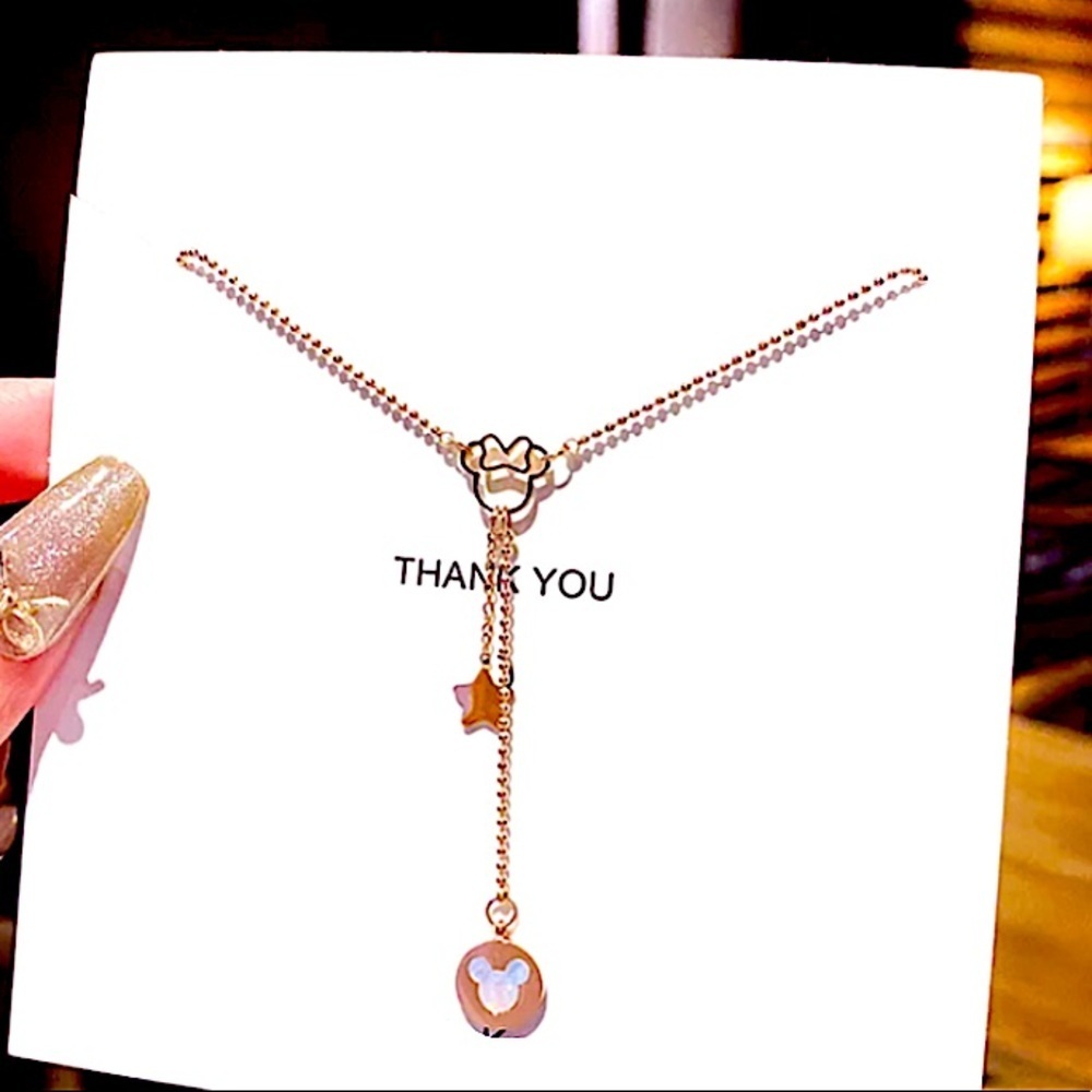 Rose Gold Minnie Mouse Y Lariat Necklace
